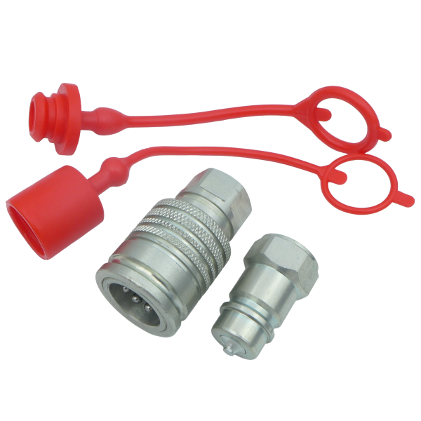 Hydraulik Kupplung BG3 Set Innengewinde 1/2" Zoll  Stecker + Muffe + Schutzkappe Rot