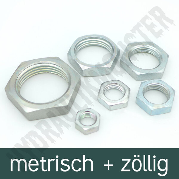 Sechskant Kontermutter Gegenmutter Rohrmutter Schott metrisch, zöllig Hydraulik